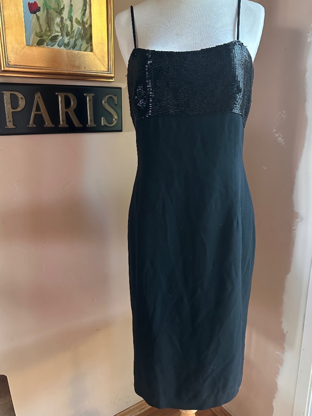 NWOT Ralph Lauren Black Sequin Midi Dress with Spaghetti Straps